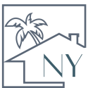 Logo de l'entreprise une maison en trait fin avec un palmier à l'arrière. A l'intérieur est noté les initiales NY