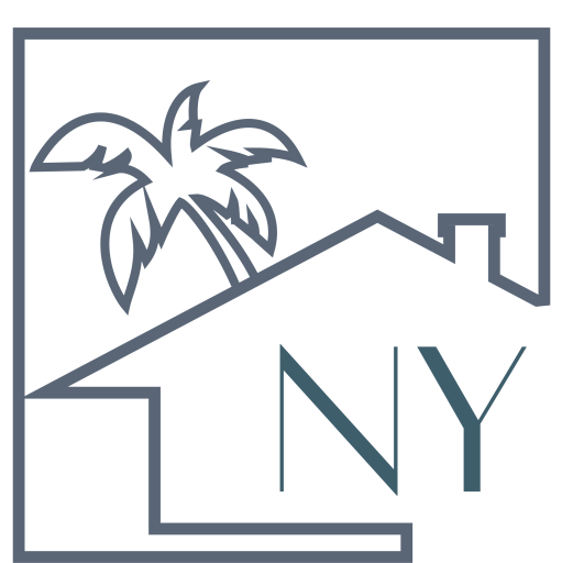 Logo de l'entreprise une maison en trait fin avec un palmier à l'arrière. A l'intérieur est noté les initiales NY